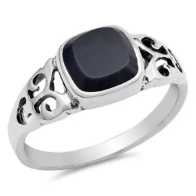 Square Black Onyx Sterling Silver Ring