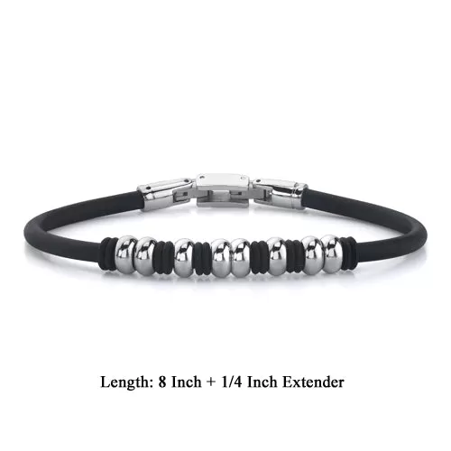 Stainless Steel Bead and Rubber Ring Bracelet