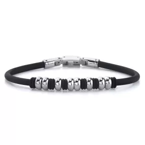 Stainless Steel Bead and Rubber Ring Bracelet