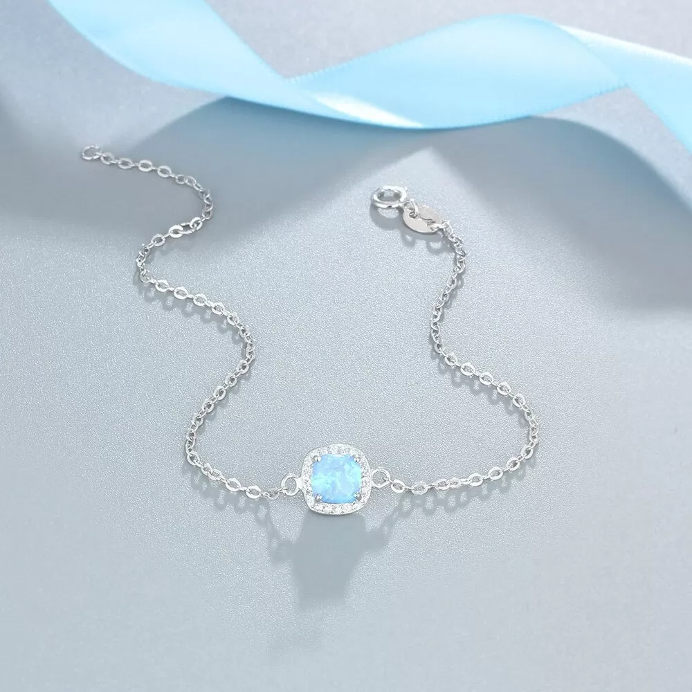 Sterling Silver Square Blue Opal Bracelet