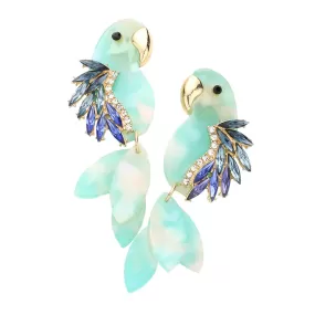 Stone Embellished Celluloid Acetate Parrot Dangle Earrings