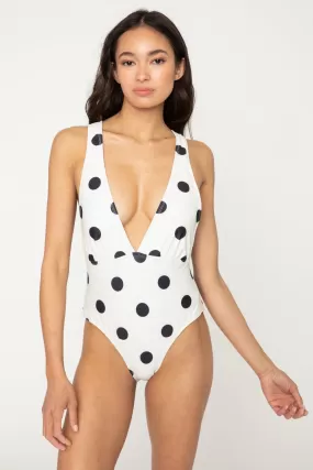 Sunset and Swim  Marina West Swim Beachy Keen Polka Dot Tied Plunge One-Piece Swimsuit