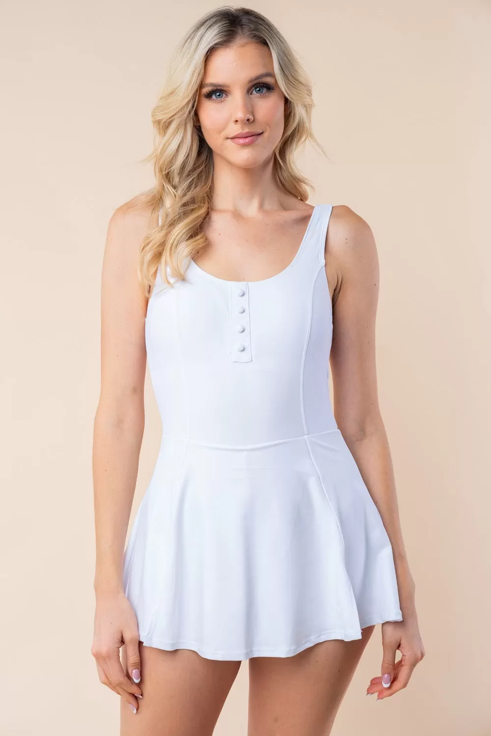 Sunset Vacation  White Birch Sleeveless Performance Knit Swim Dress