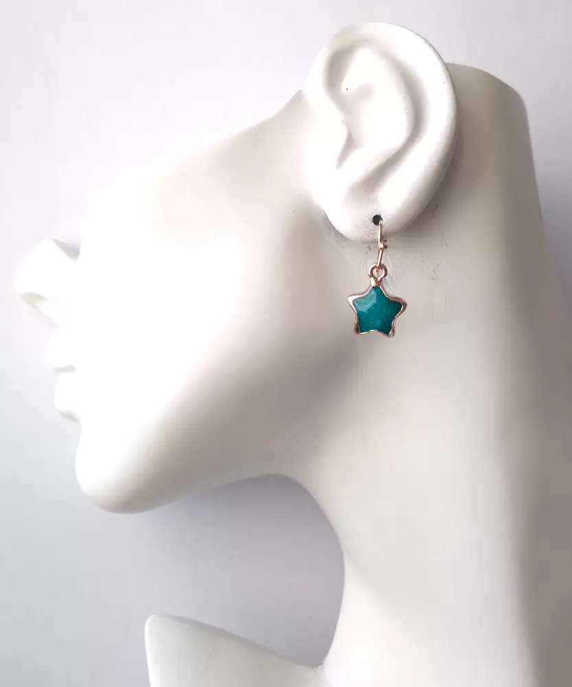 Teal Jade Star Single Drop Earrings