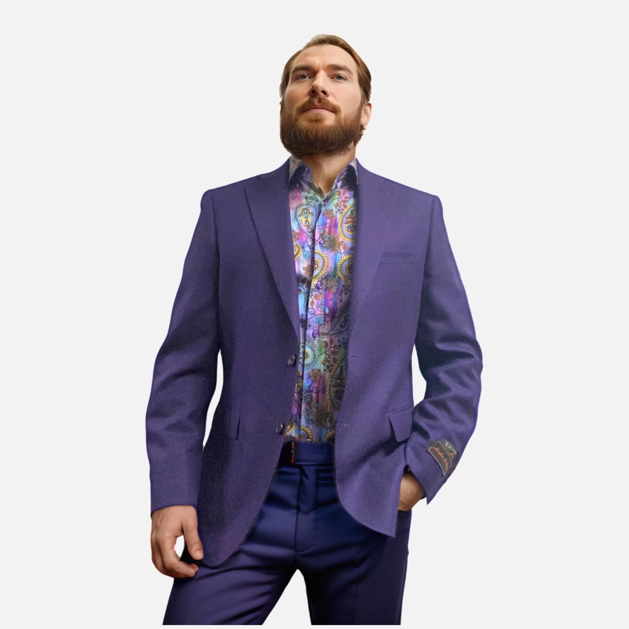 Tiglio Luxe Men's Textured Purple Wool Blazer - Two Button Single Breasted Elegance