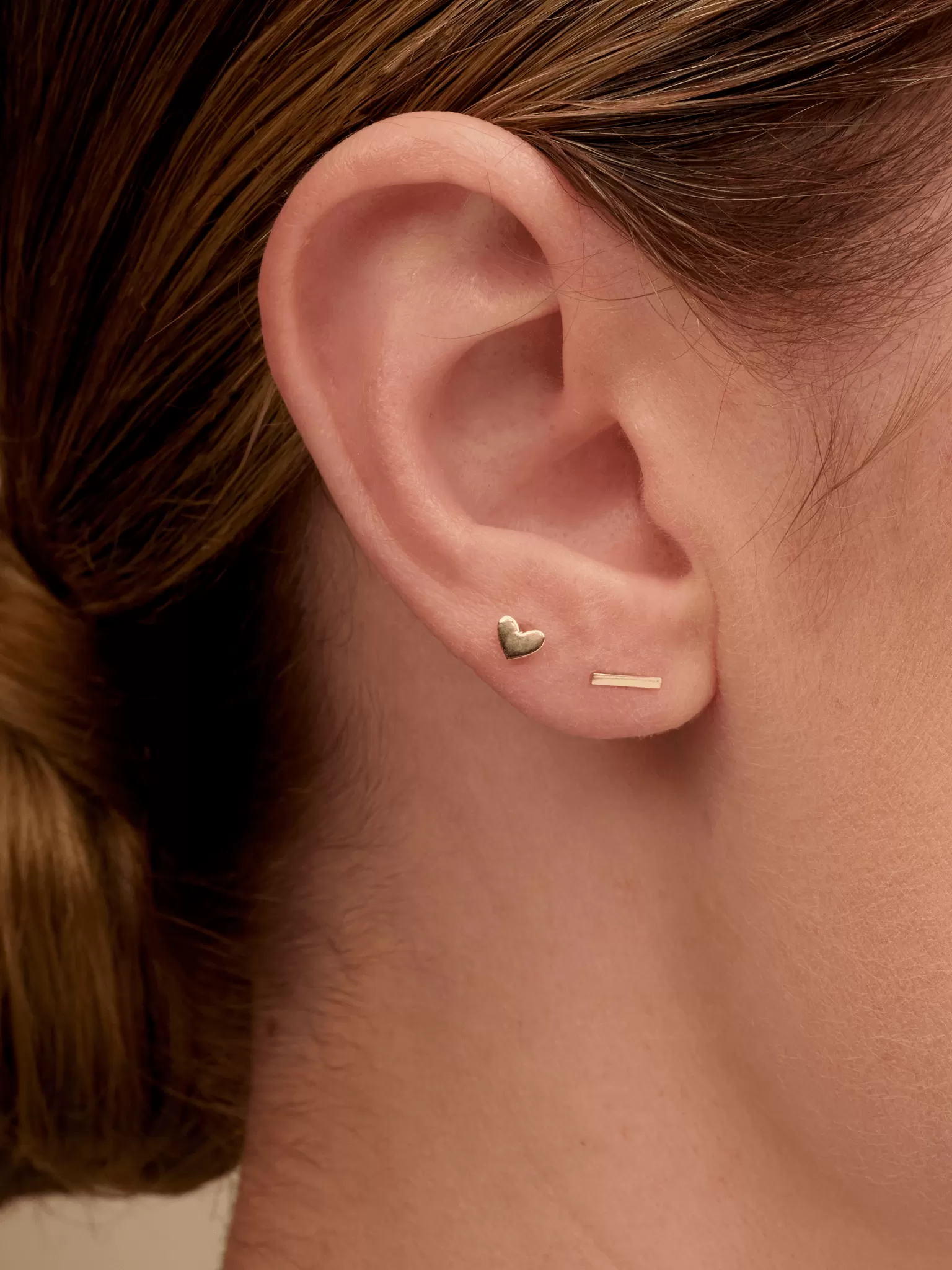 Tiny Bar Stud Earrings 14K