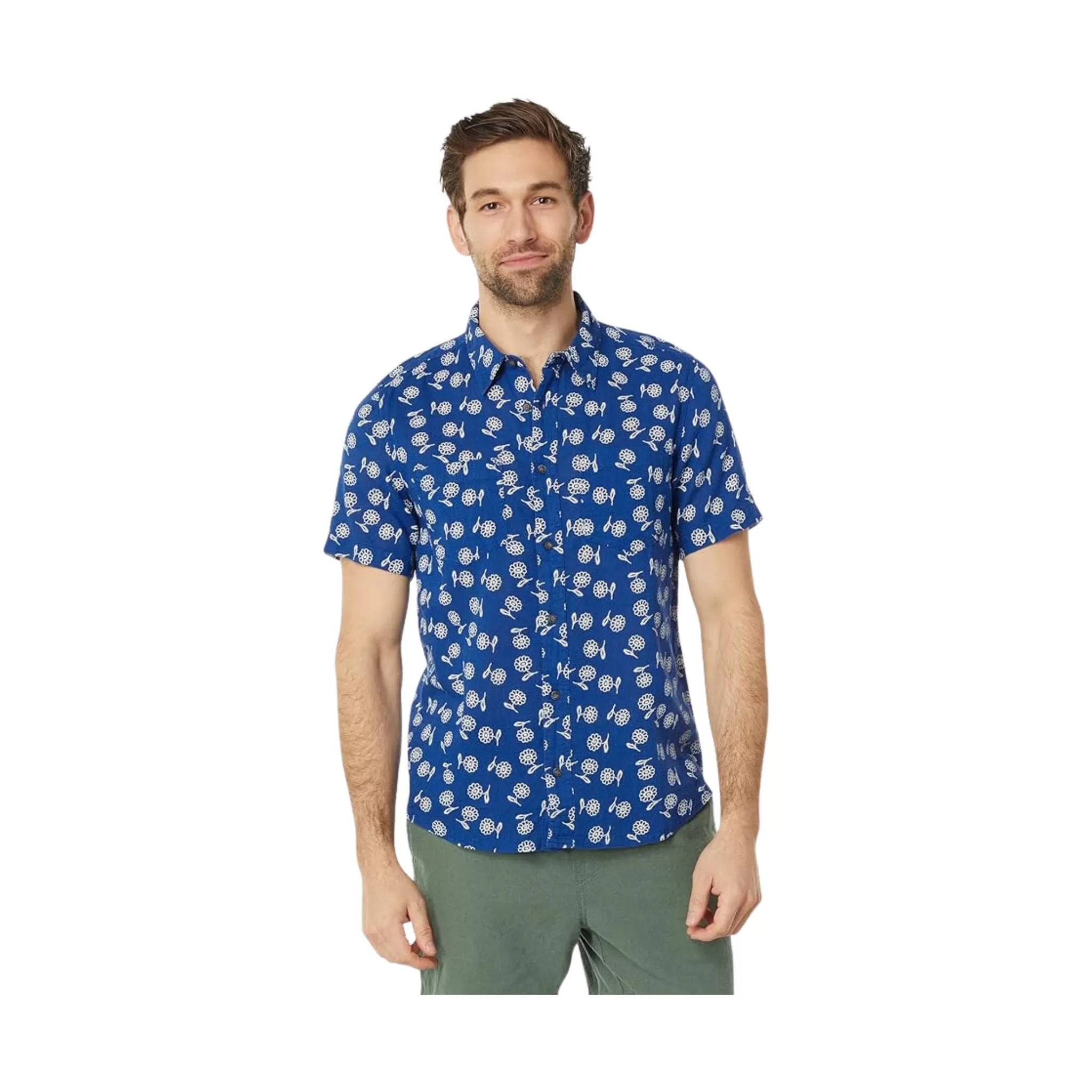 Toad & Co Men's Salton Short Sleeve Shirt - Sea Blue Daisy Print