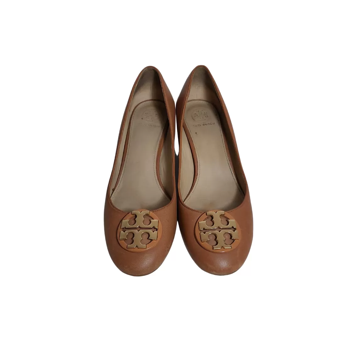 Tory Burch Tan Leather Janey Block Heels | Pre Loved |