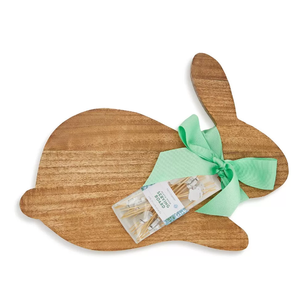 Two's Company Bunny Wooden Serving Board with 20 Bunny Picks