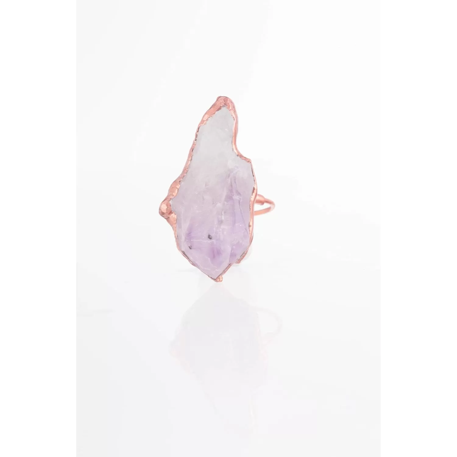 Vertical Raw Amethyst Ring, Rose Gold Rough Gemstone Ring,