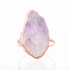 Vertical Raw Amethyst Ring, Rose Gold Rough Gemstone Ring,