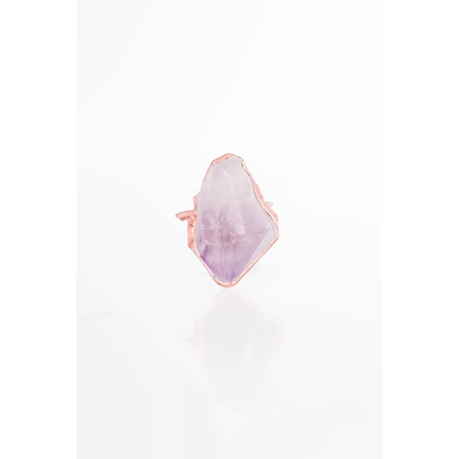 Vertical Raw Amethyst Ring, Rose Gold Rough Gemstone Ring,