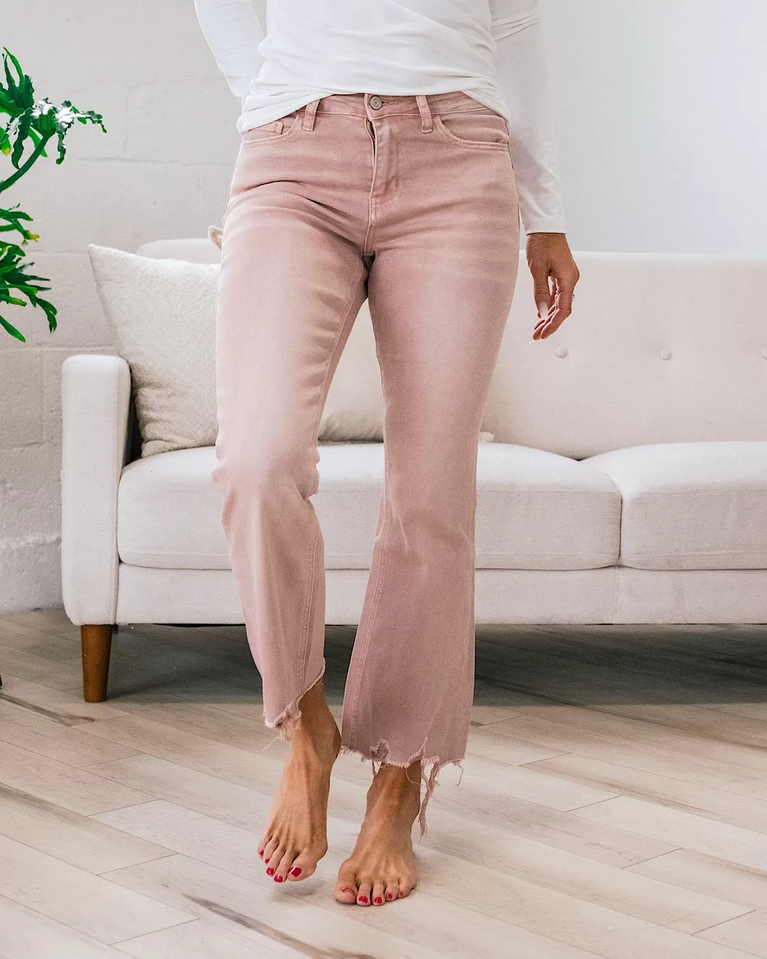 Vervet Light Coral Crop Flare Jeans