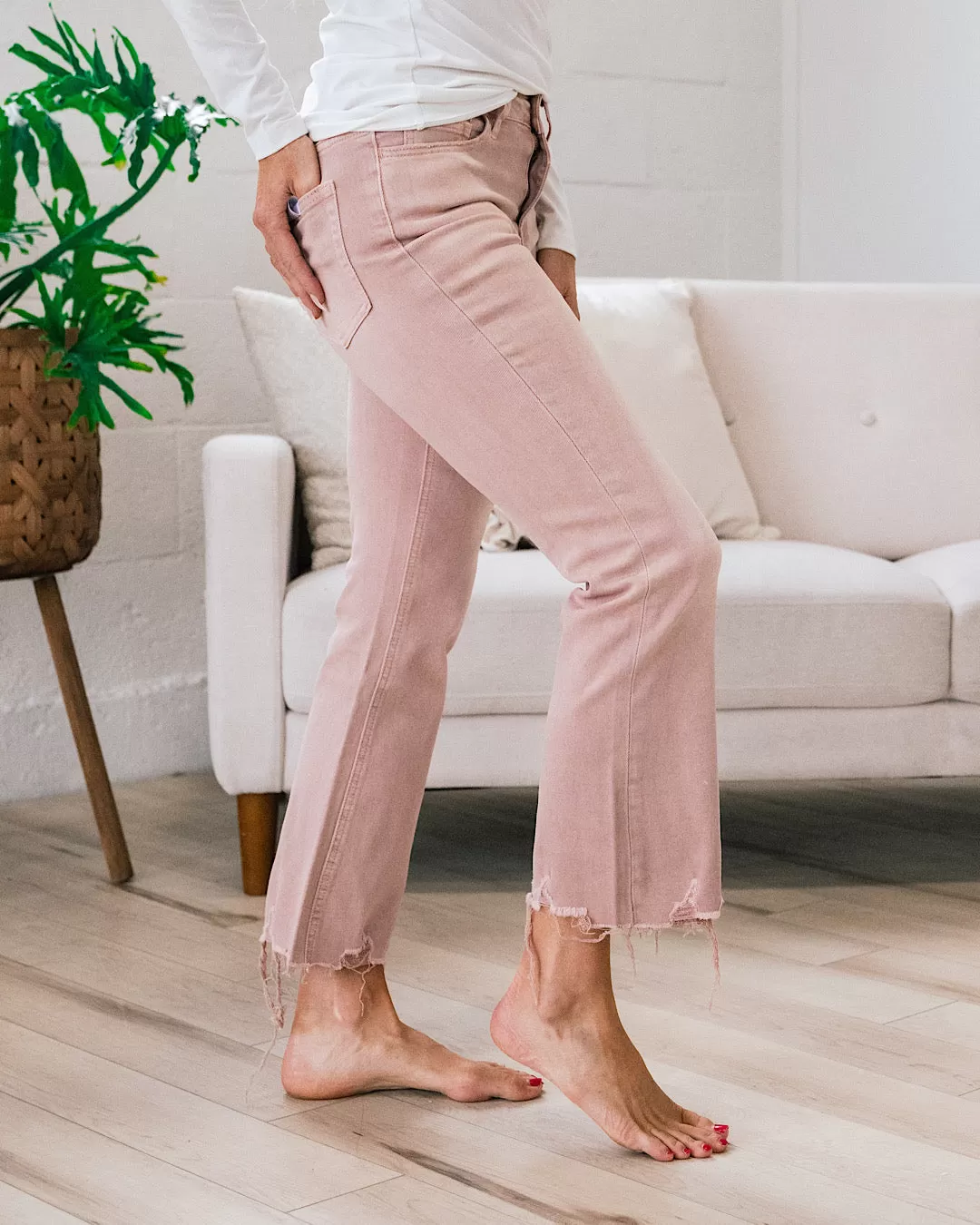 Vervet Light Coral Crop Flare Jeans