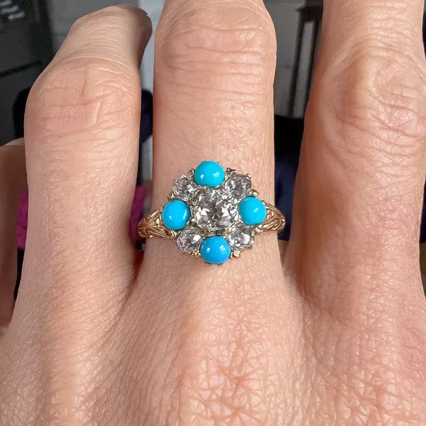 Victorian Old Mine Diamond & Turquoise Ring