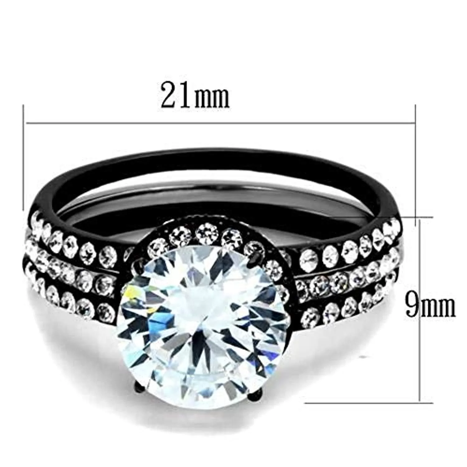 WildKlass Stainless Steel Ring Two-Tone IP Black Women AAA Grade CZ Clear