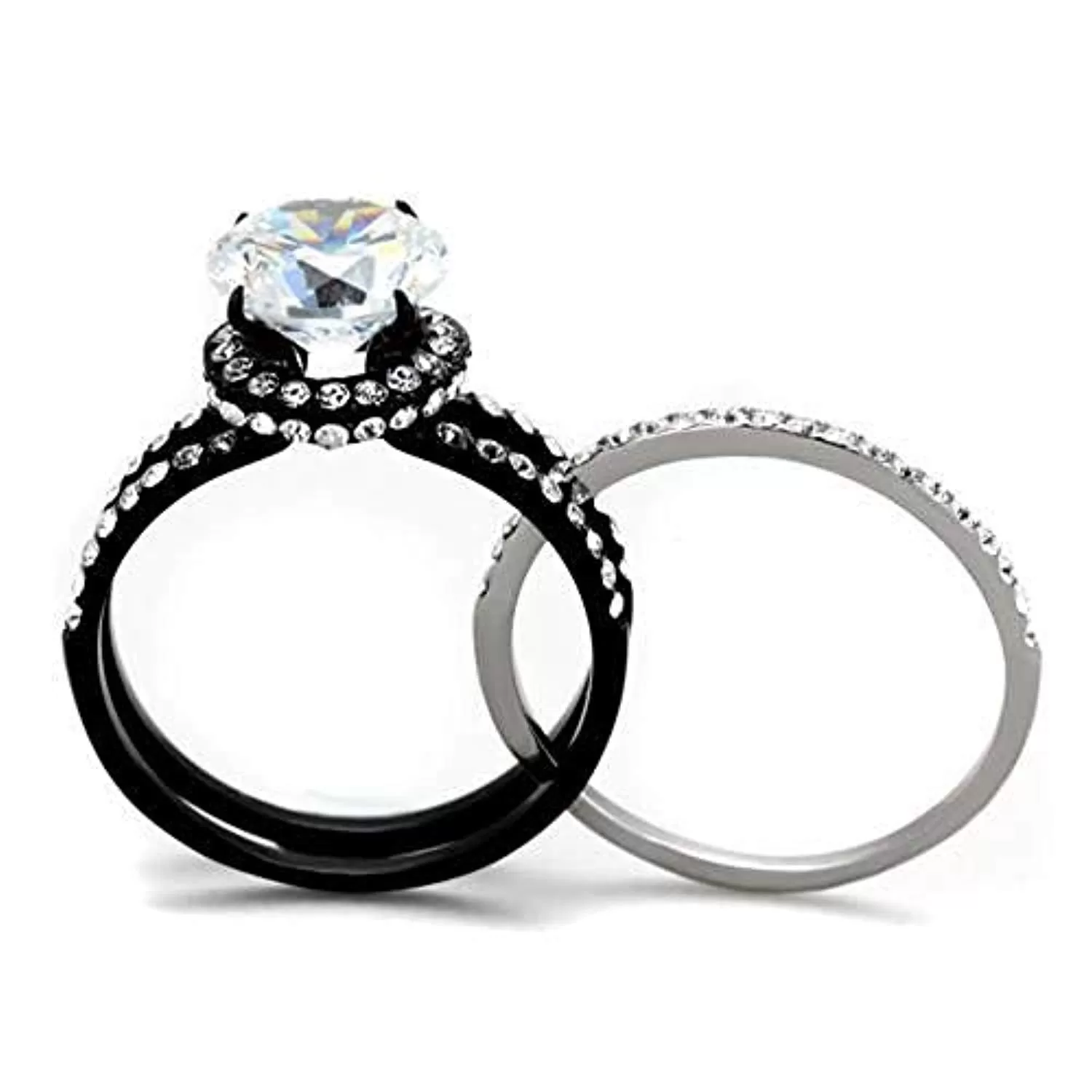 WildKlass Stainless Steel Ring Two-Tone IP Black Women AAA Grade CZ Clear