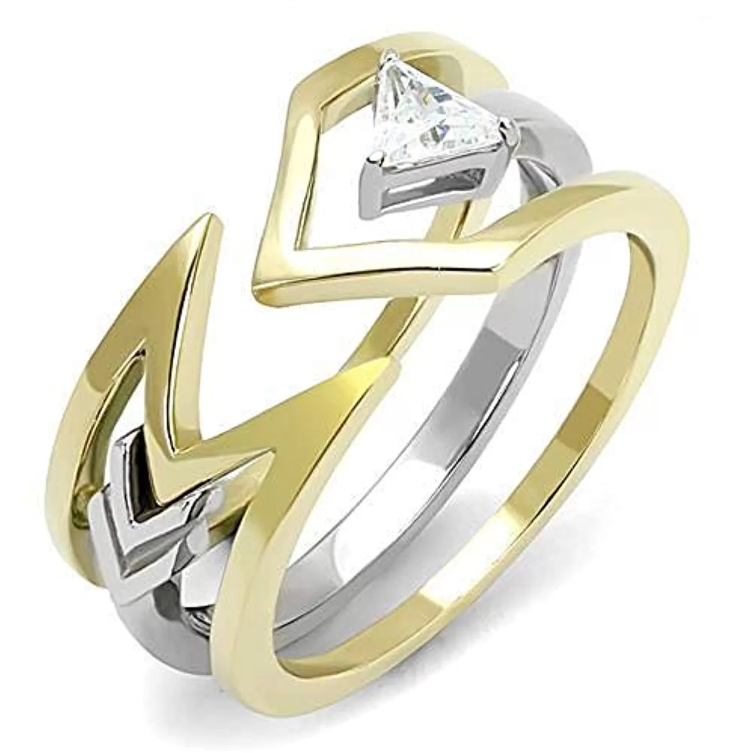 WildKlass Stainless Steel Ring Two-Tone IP Gold Women AAA Grade CZ Clear