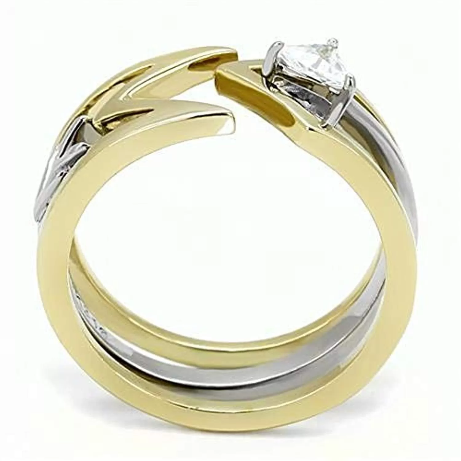 WildKlass Stainless Steel Ring Two-Tone IP Gold Women AAA Grade CZ Clear