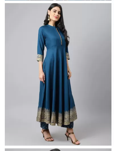 Women Teal Blue Anarkali Suit Dupatta