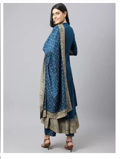 Women Teal Blue Anarkali Suit Dupatta