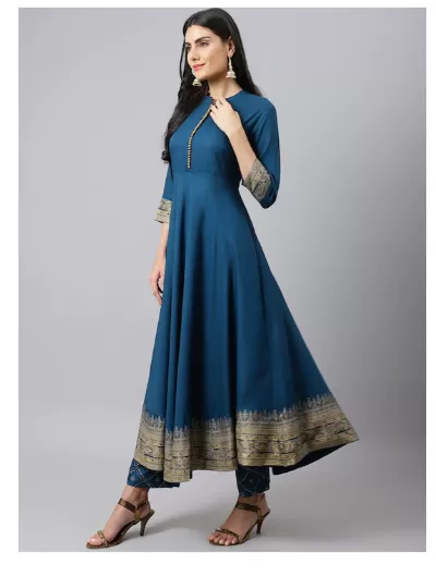 Women Teal Blue Anarkali Suit Dupatta