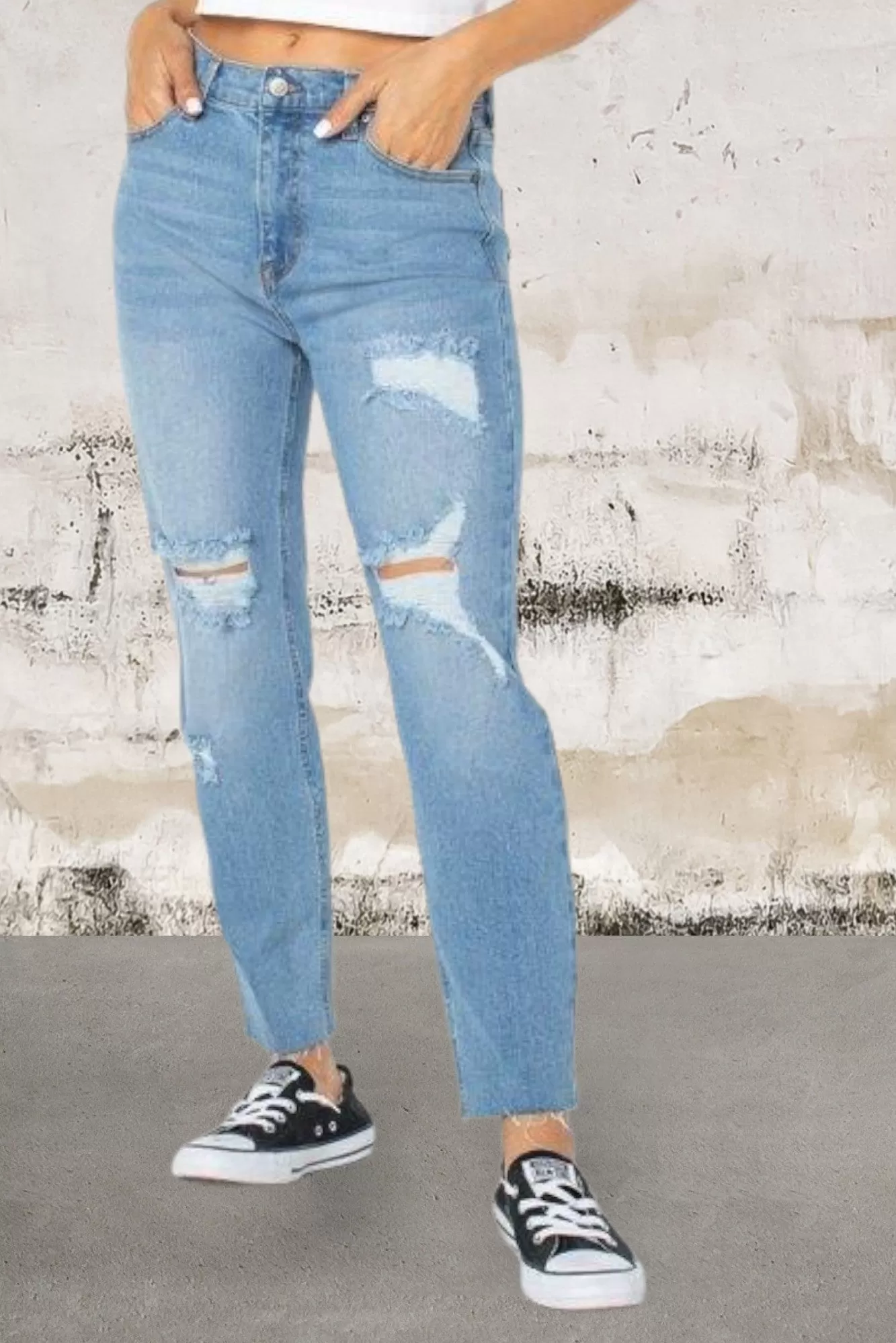 Women's junior high rise touch of stretch denim ripped jeans