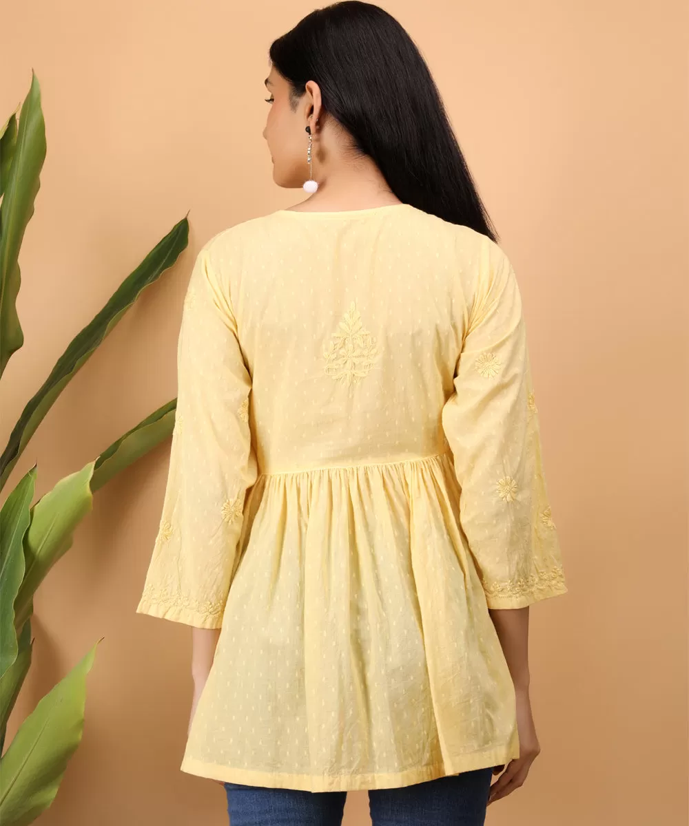 Yellow cotton handembroidery chikankari flared top